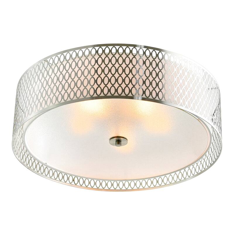 Mikayla 5 Light Drum Shade Flush Mount With Satin Nickel Finish - Satin Nickel