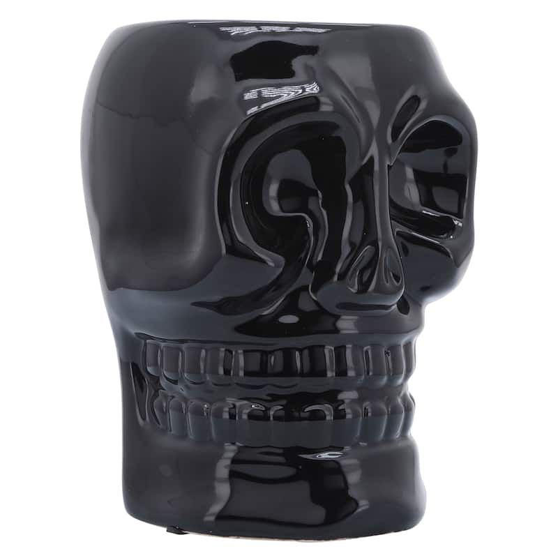 Sagebrook Home Ceramic Skull Vase Contemporary Gothic Decorative Skull Vase for Succulents or Small Plants - 6" x 6" x 8" - Black