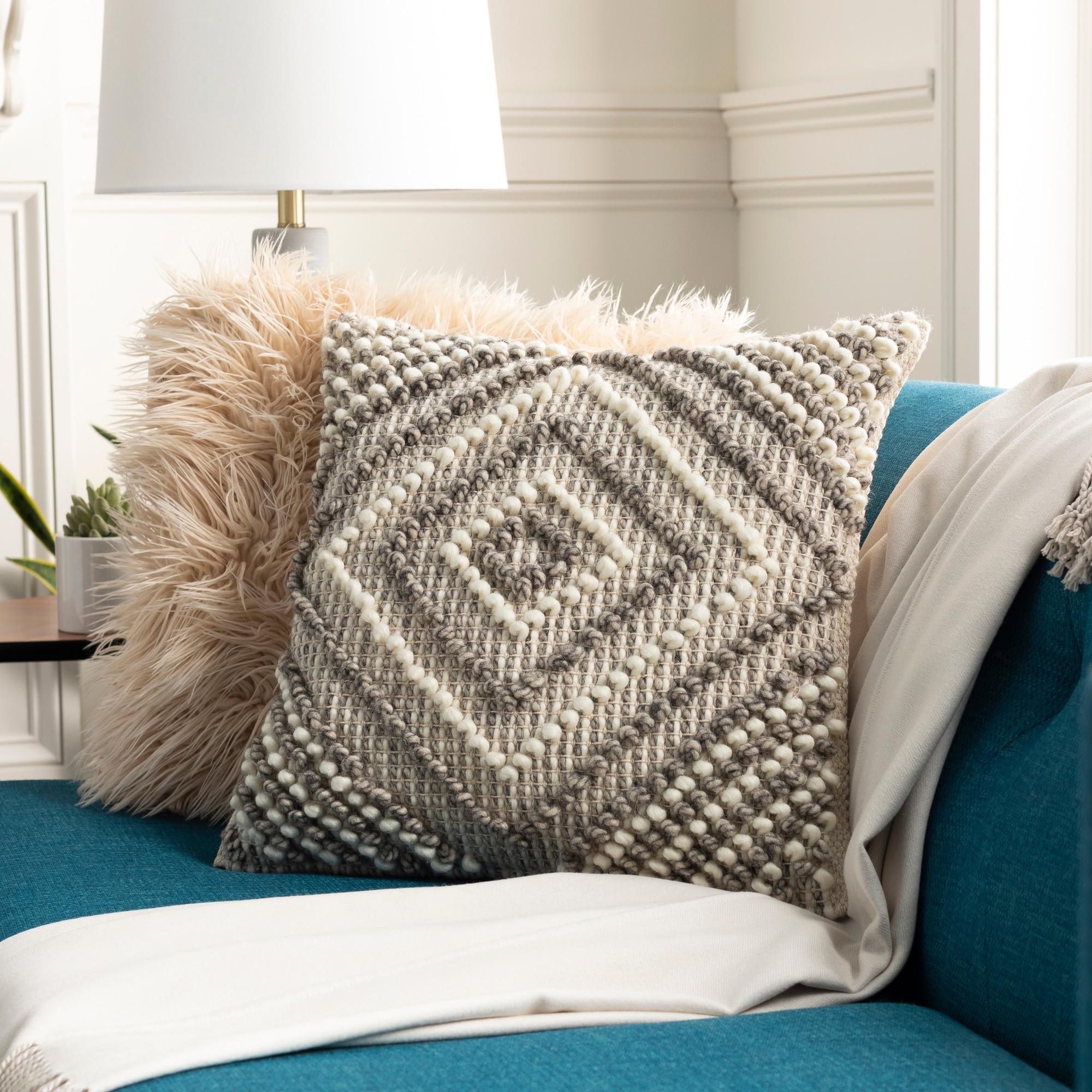 Fiora Boho Diamond Wool 18-inch Down or Poly Filled Pillow