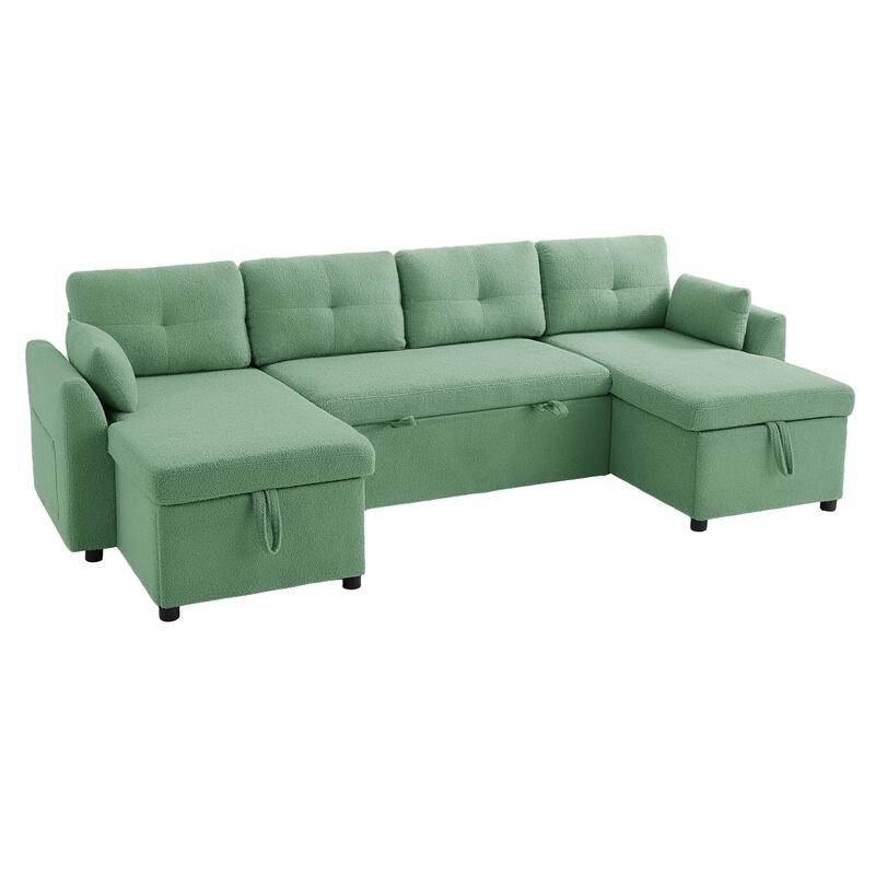 Oversized U-shaped Sectional Sofa with USB Ports, Dual Storage Chaise Lounges Sofa with Pull-out Bed Convertible Sleeper Sofa