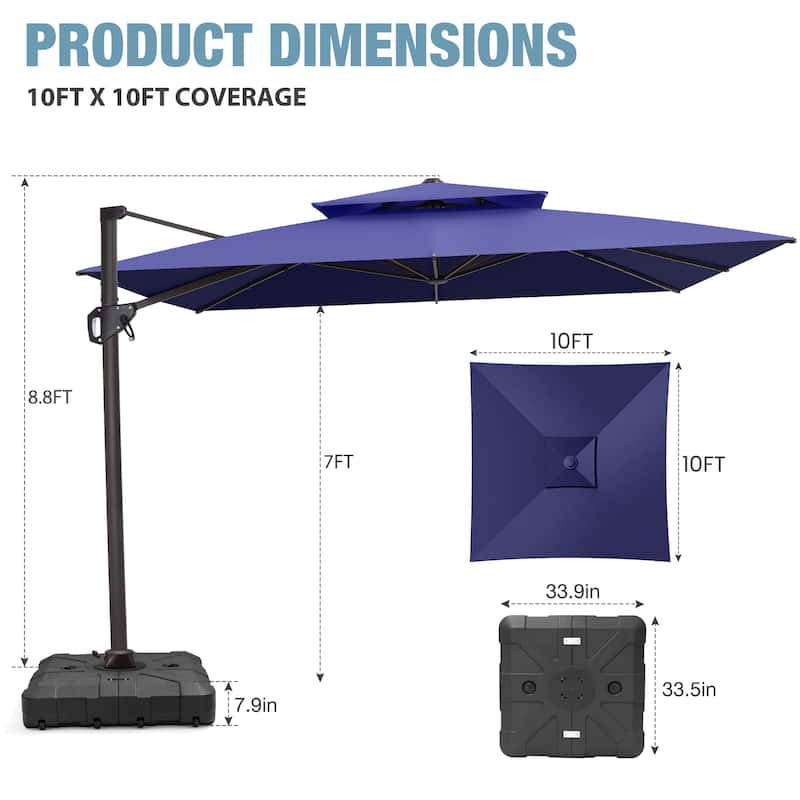 VredHom Patio Outdoor 11 x 11 FT Cantilever-Offset Umbrella with HDPE Base