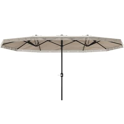Large Double Rectangle Patio Umbrella with Crank Lift and UV Protection Steel Pole Fringe