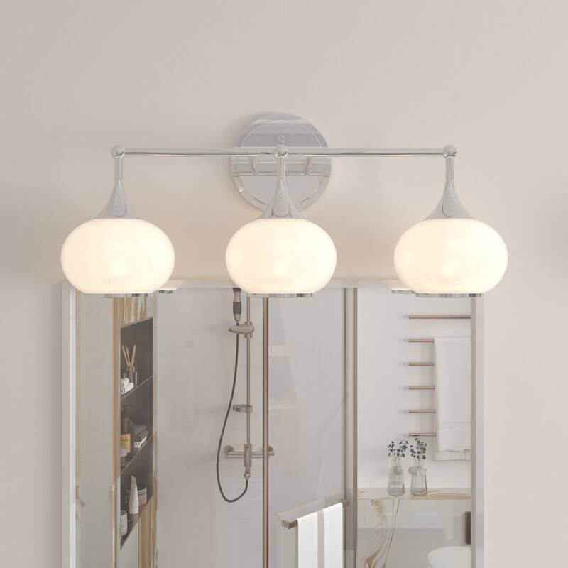 Acroma Aged Brass/Polished Chrome Finish Modern Globe Vanity Light - 3-light/Polished Chrome