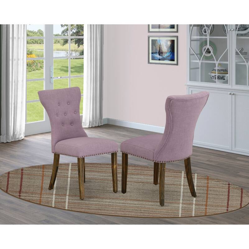 East West Furniture Gallatin Parson Dining Chairs - Button Tufted Nailhead Trim Linen Fabric Chairs, Set of 2, (Finish Options) - GAP7T40