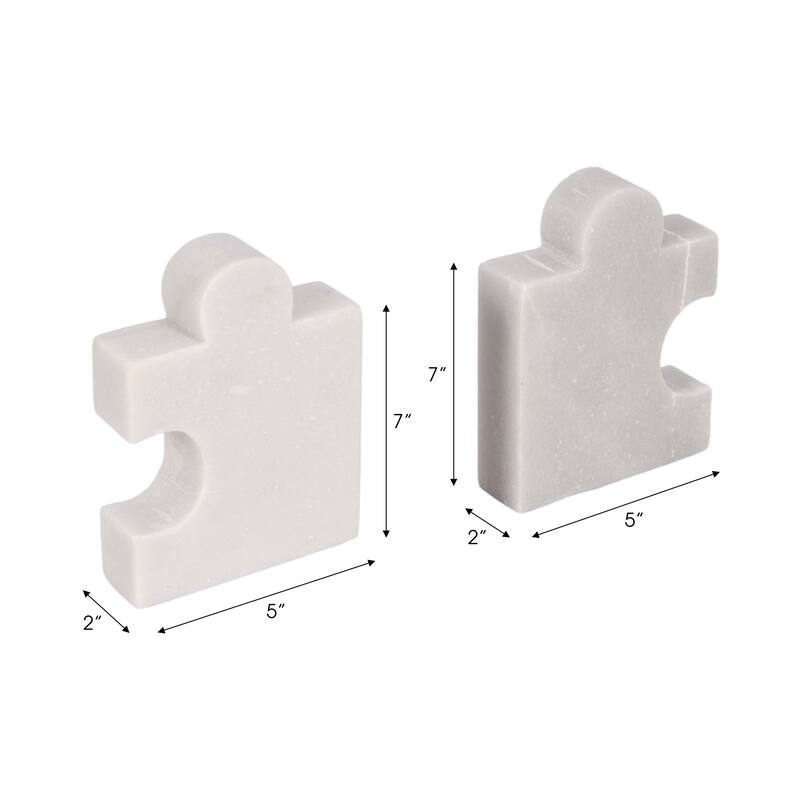 Modern Marble Puzzle Piece Bookends for Home Decor - 7", White - 7.0"