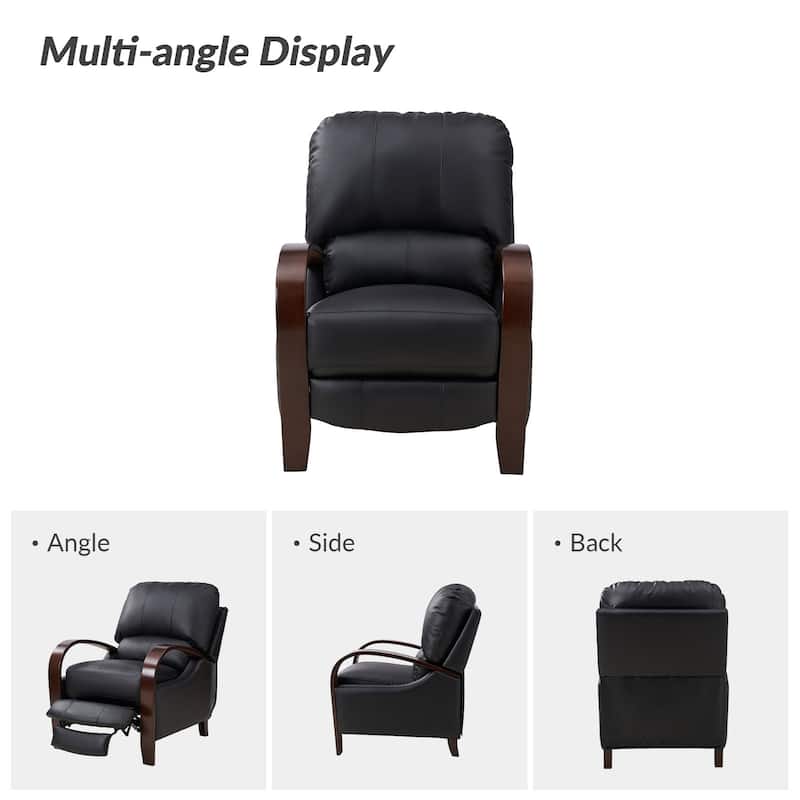 Alex Mid-century Modern Cigar Genuine Leather Manual Recliner with Wooden Curved Arms