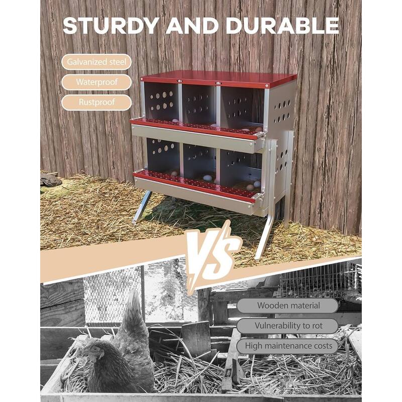 6-Compartment Metal Chicken Nesting Box, Waterproof Egg Laying Box