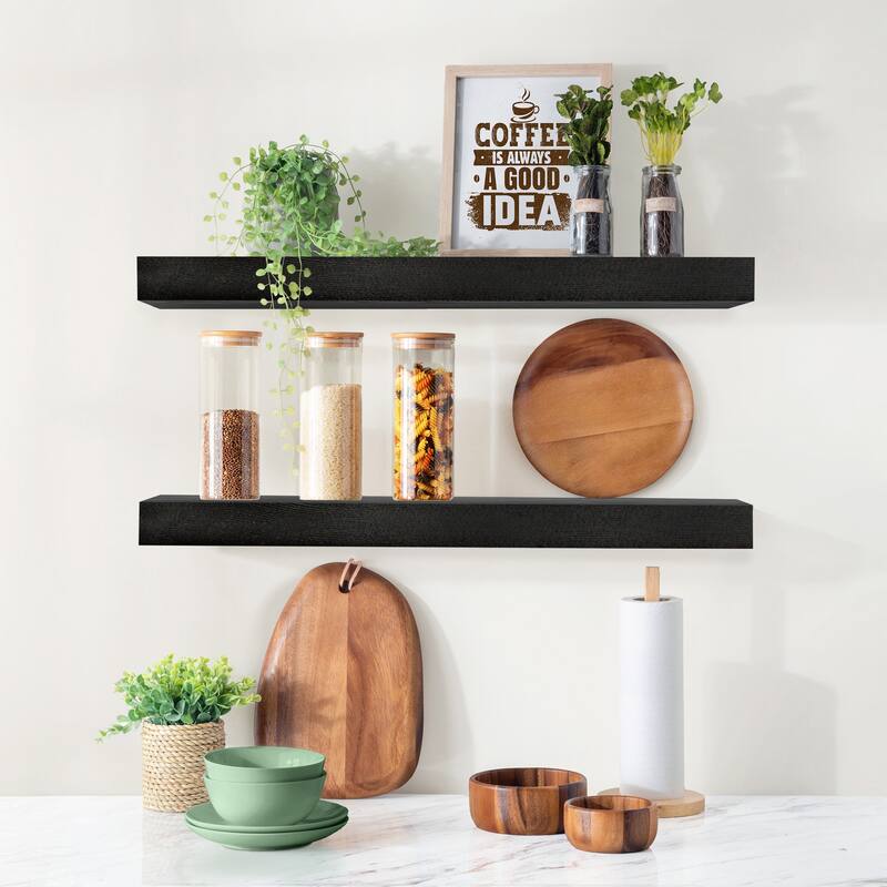 Solid Wood Floating Shelves for Wall, Set of 2 Wooden Wall-Mounted Shelves - 9” L X 24" W X 1.2” H