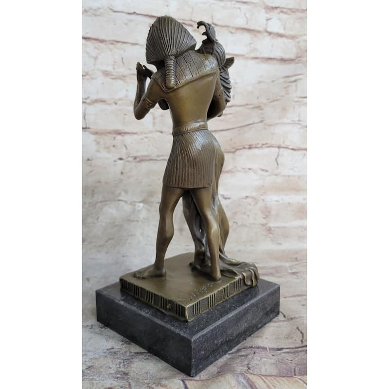 Egyptian Pharaoh And Lover Queen Bronze Statue Sculpture Figure 10 Inches X 5 Inches
