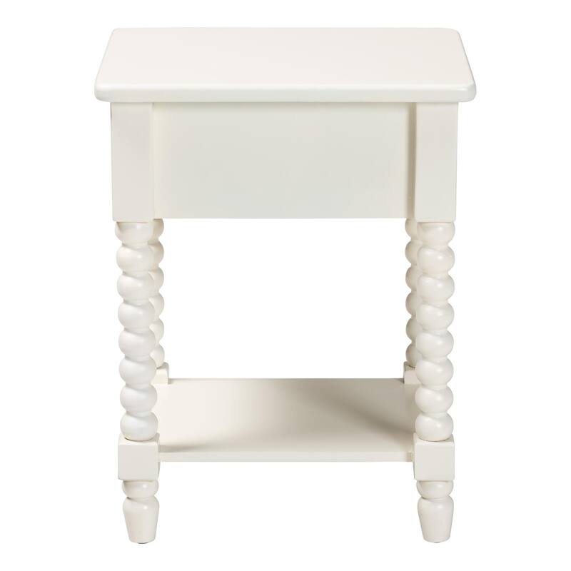 Raynera End Table with Bobbin Legs - 1-Drawer Accent Table with Spindle Turned Legs and Open Shelf, Cottage Farmhouse Side Table