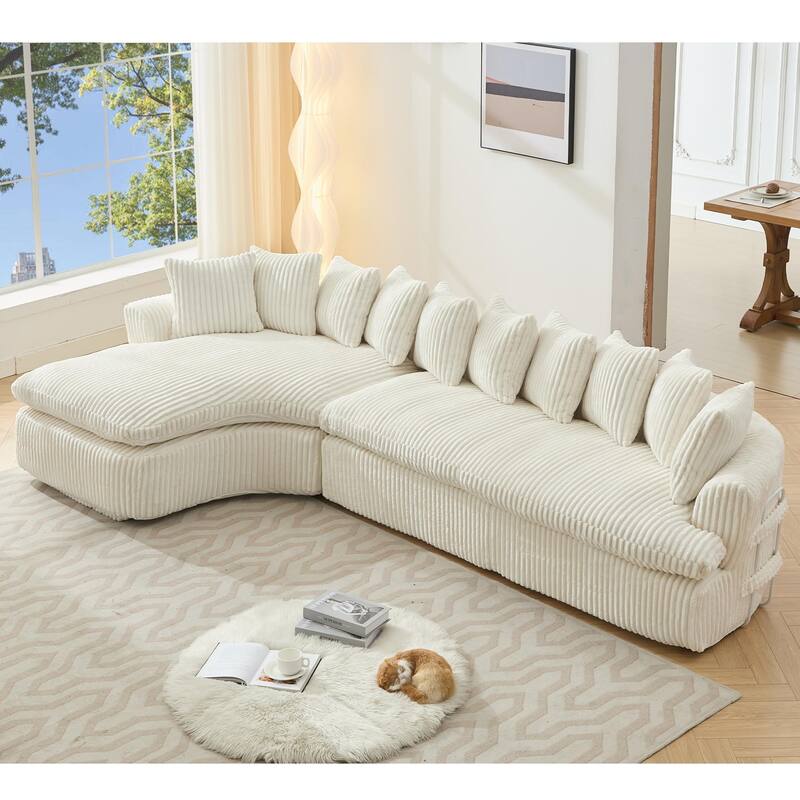 127" Modular Sectional Upholstered Sofa, L Shaped Couch with 10 Pillows, Modern Curved Couches with Left Chaise Lounge