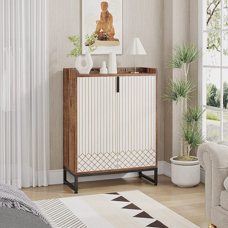 25 Pair Shoe Storage Cabinets with Doors for Bedroom Hallway Living Room - Rustic Brown