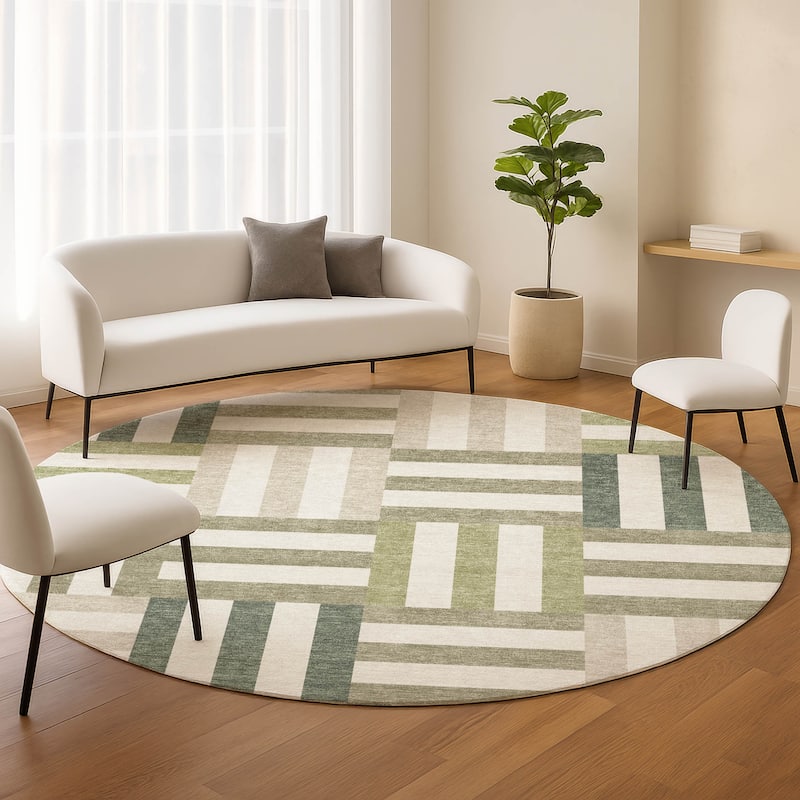 Machine Washable Indoor/ Outdoor Modern Hatch Chantille Rug