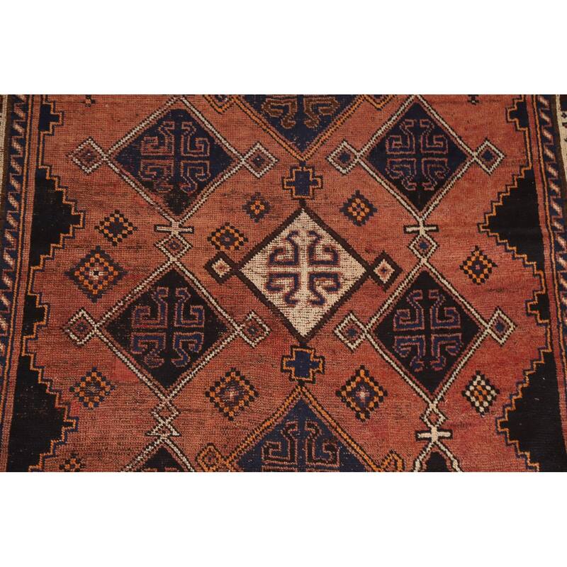 Hand Knotted Oriental 100% Wool Carpet Traditional Geometric Oranges & Rust Qashqai Area Rug - 9' 1'' X 4' 9''