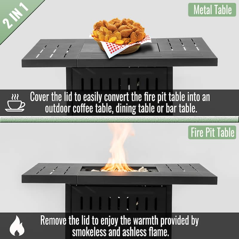 34" Propane Rectangular Steel Gas Fire Pit Table with 50000 BTU - Black