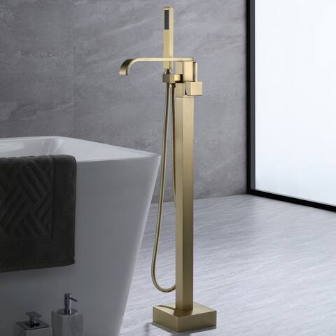 Luxury Brushed Gold Bathtub Faucet Freestanding Tub Filler With Handheld Shower
