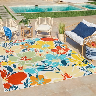 Gertmenian Jona Nelisa Tropical Floral Botanical Indoor/ Flatweave Outdoor Area Rug