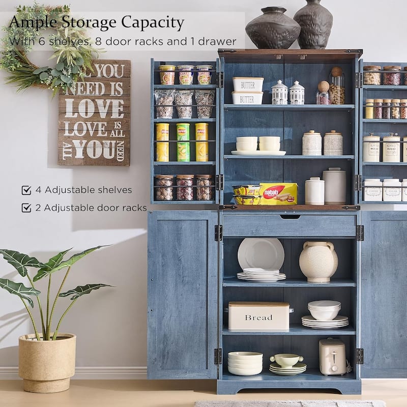 72" Tall Farmhouse Kitchen Pantry, Storage Cabinet with Barn Doors - N/A