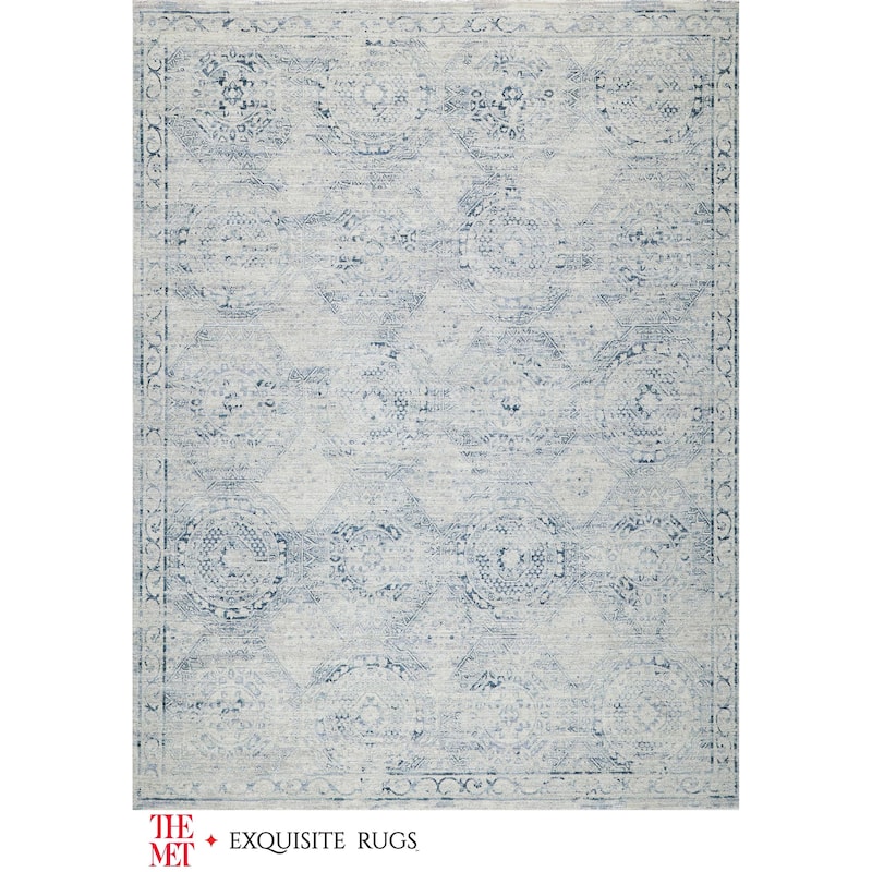The Met X Exquisite Rugs Vintage Looms Light Blue/Blue Area Rug.