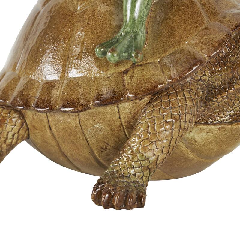 Resin Frog Sitting Decorative Sculpture with Umbrella and Brown Walking Turtle - Bronze - Roche River Decor