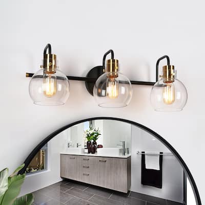 2/3/4-Light Black Gold Glass Bathroom Vanity Lights Modern Wall Light Fixture
