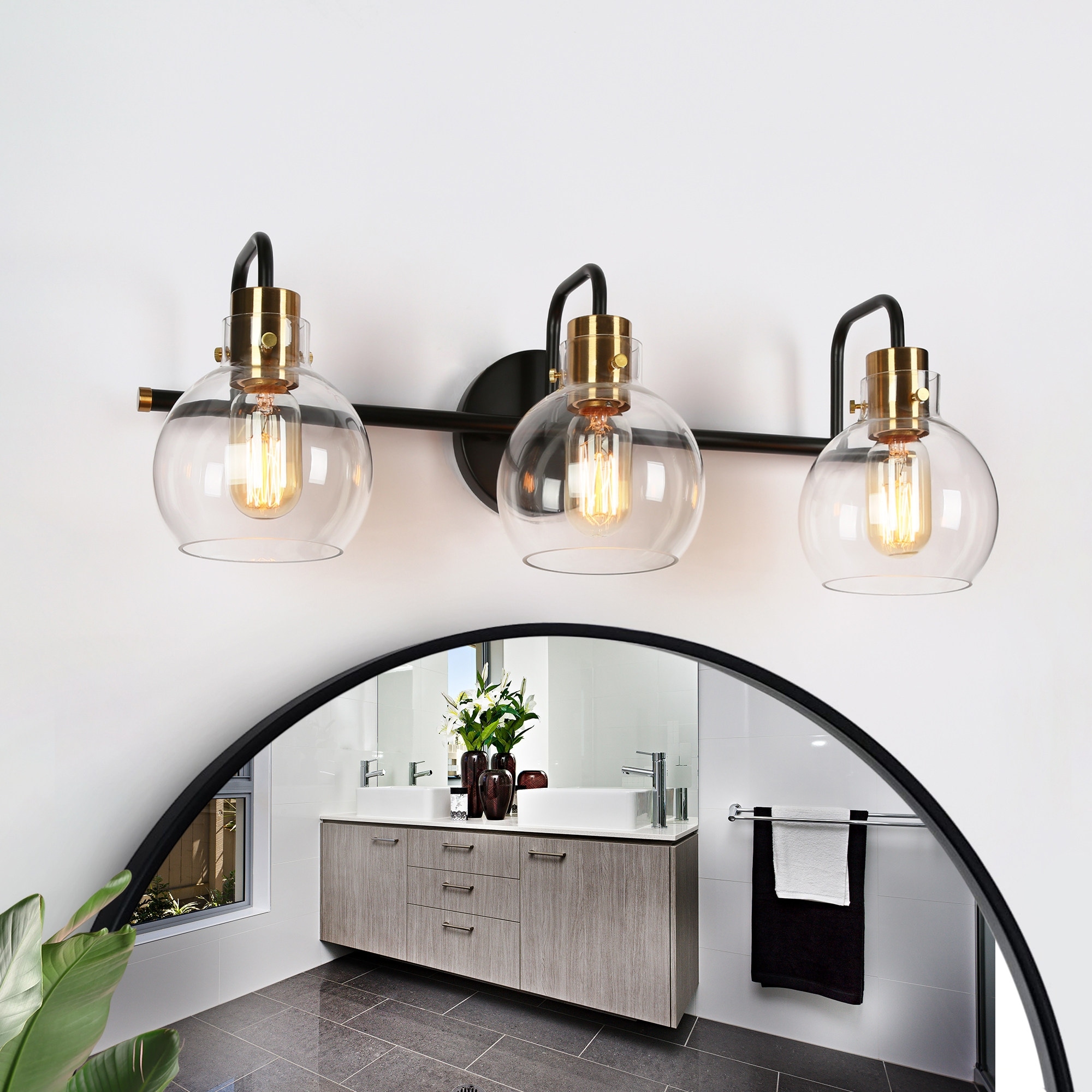 2/3/4-Light Black Gold Glass Bathroom Vanity Lights Modern Wall Light Fixture