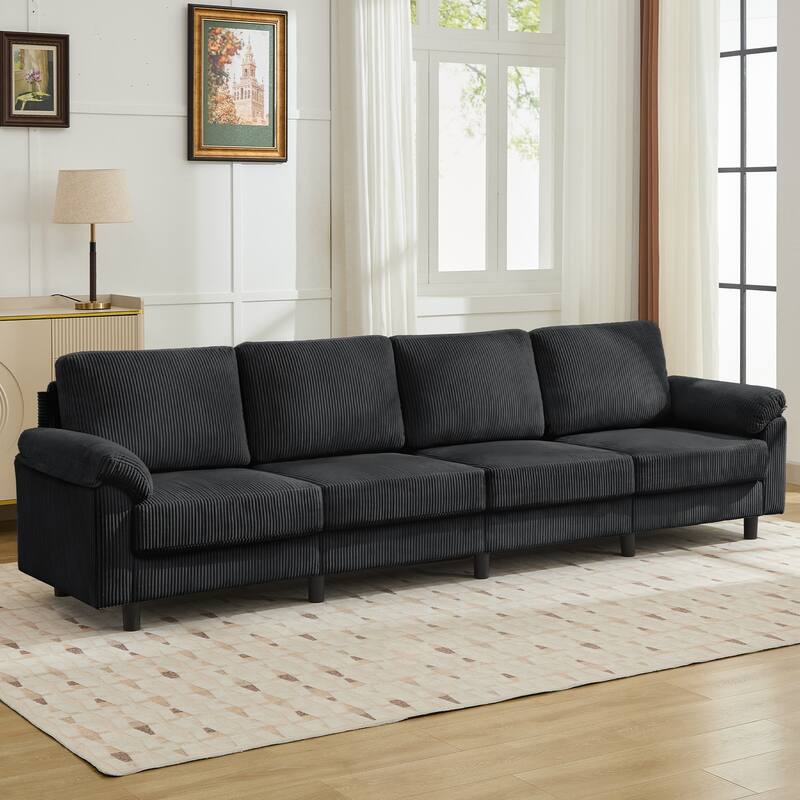 116.5" Modern Corduroy Upholstered Sectional Sofa Rectangle 4-Seater Sofa