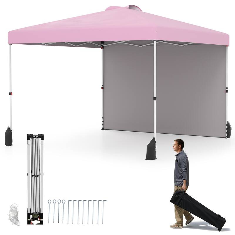 10x10 FT Pop Up Canopy Tent with Sidewall and Wheels for Outdoor