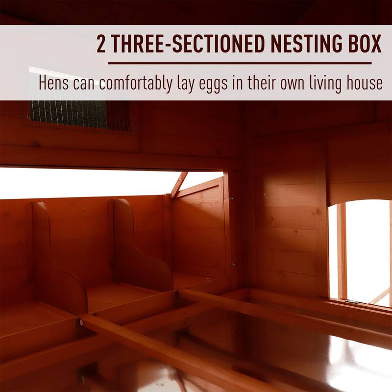 PawHut XL Solid Wood Deluxe Outdoor Lockable Chicken Coop Kit with Nesting Box and Run, Orange