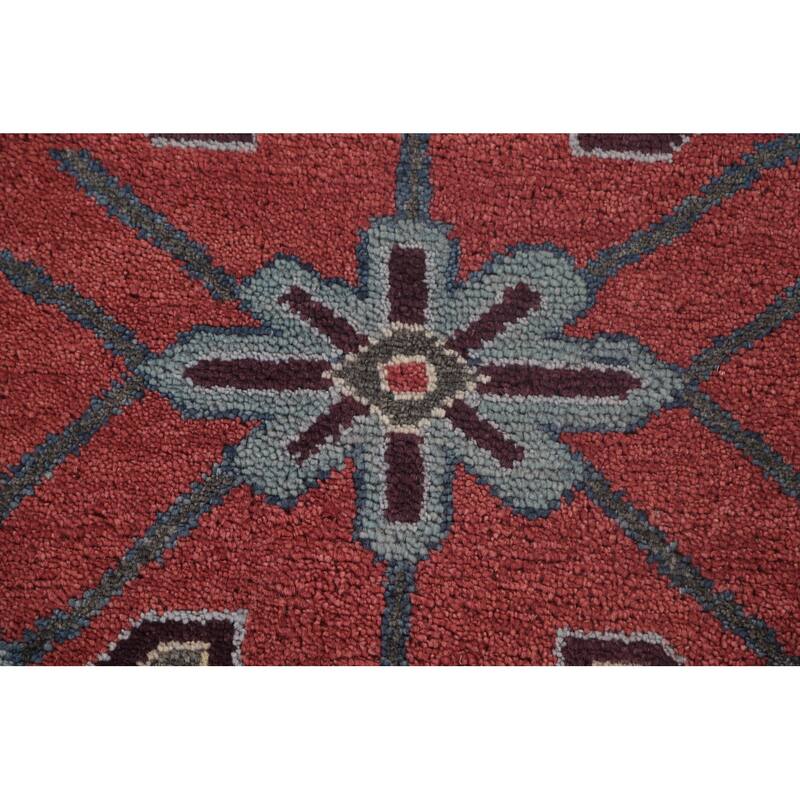 Blue Kazak Indian Area Rug Hand-Knotted Geometric Wool Carpet - 8'1" x 9'9"