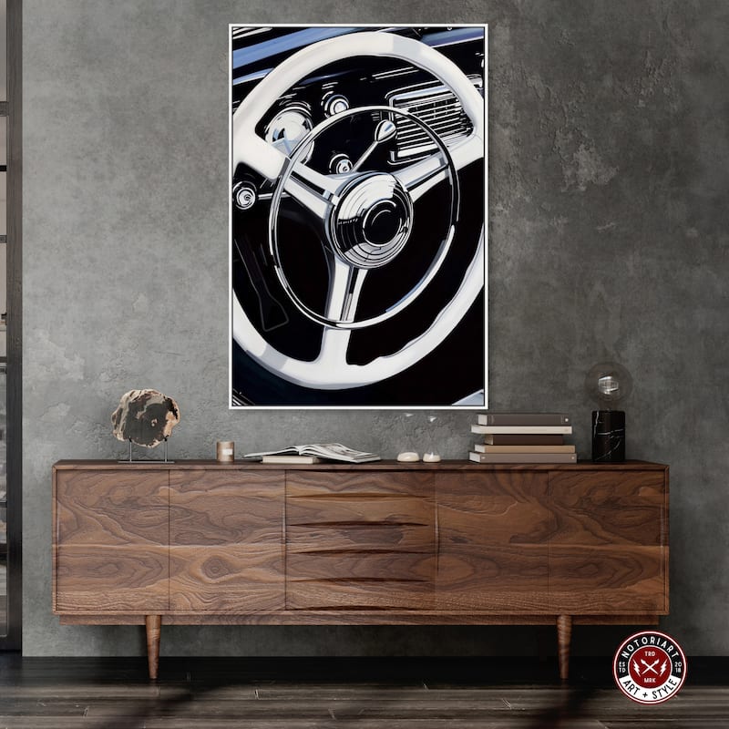 Notoriart Classy Steering Wheel Framed Car 1 Piece Canvas Wall Art