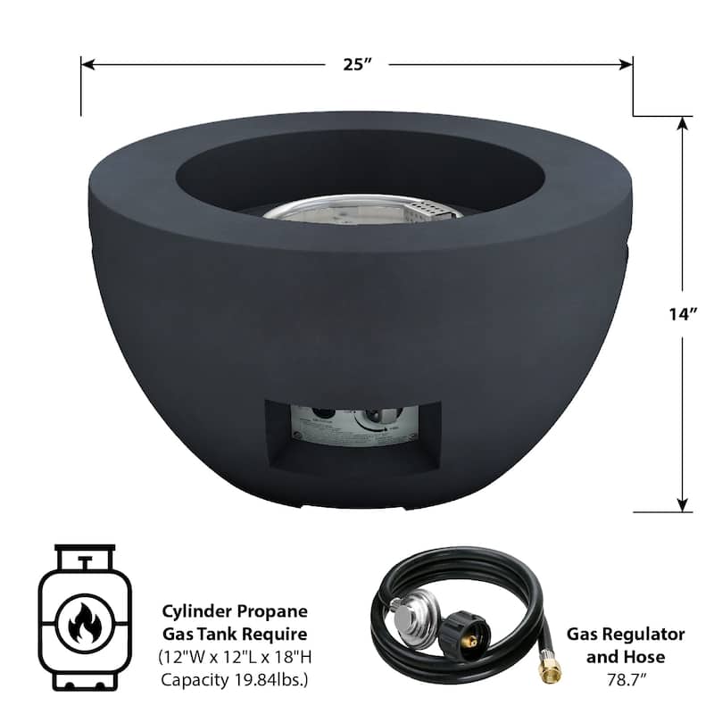 Kante 25"W Round Eco-Friendly Propane Gas Modern Smokeless Bowl Fire Pit Table with Weather Resistant Cover, 50,000 BTU