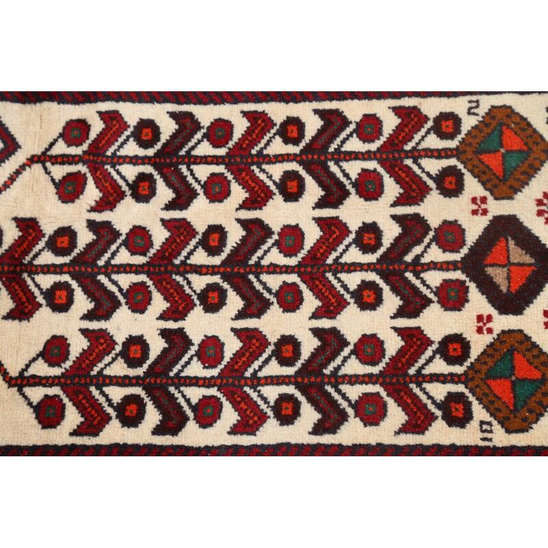 Geometric Hamedan Persian Traditional Runner Rug Handmade Wool Carpet - 3'4" x 6'8"