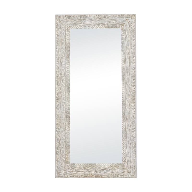 Brown Wood Intricately Carved Floral Room Wall Mirror