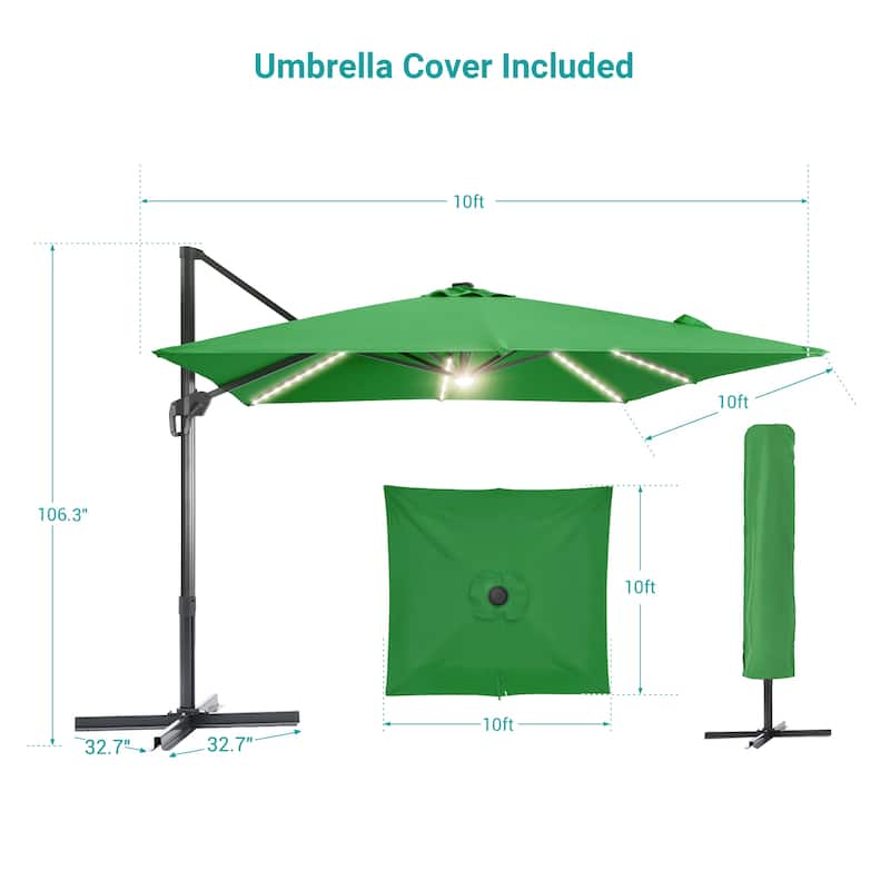 BONOSUKI 10x10FT LED Cantilever Patio Umbrella Angle Adjustment