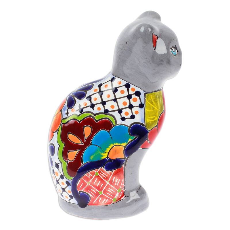 Novica Handmade Feline Essence In Grey Ceramic Sculpture