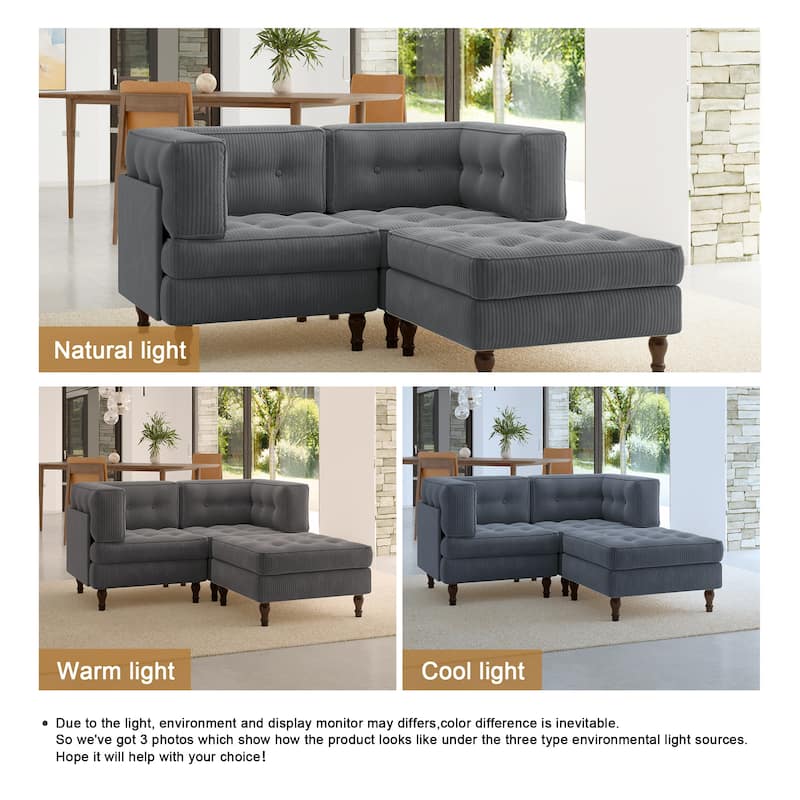 Oversized Sofa Corduroy Tufted Modular Sectional Set