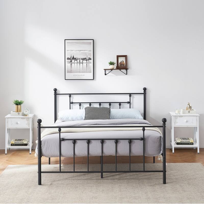 Javlergo 3-Piece Bedroom Sets with Metal Platform Bed Frame and Nightstand Set of 2 - White Nightstand - Queen