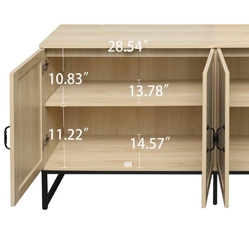 Engineered Rattan Buffet Accent Storage Cabinet 4-Door Sideboard with Adjustable Shelf, Cupboard Console Table Hallway Cabinet