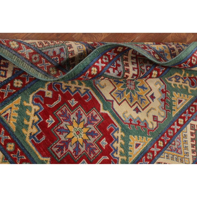 Green Kazak Accent Rug Handmade Wool Carpet - 3'3" x 4'11"