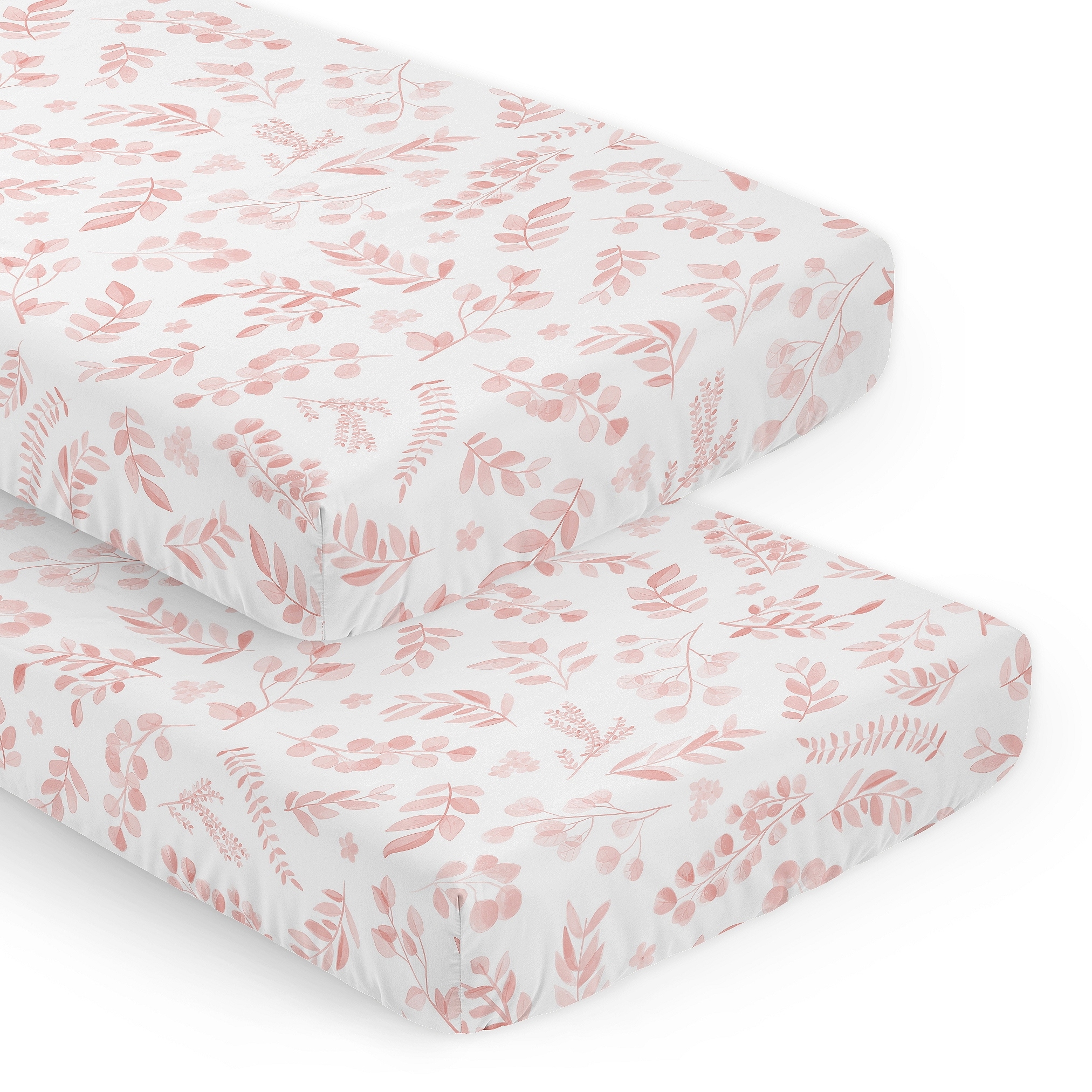 Sweet Jojo Designs Blush Pink White Boho Floral Leaf Girl 2 Pack Fitted Crib Sheets Chic Bohemian Watercolor Botanical Woodland