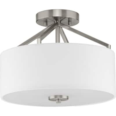 Goodwin Collection 13 in. Two-Light Brushed Nickel Modern Farmhouse Semi-Flush Mount Convertible - 13 in x 13 in x 9.87 in