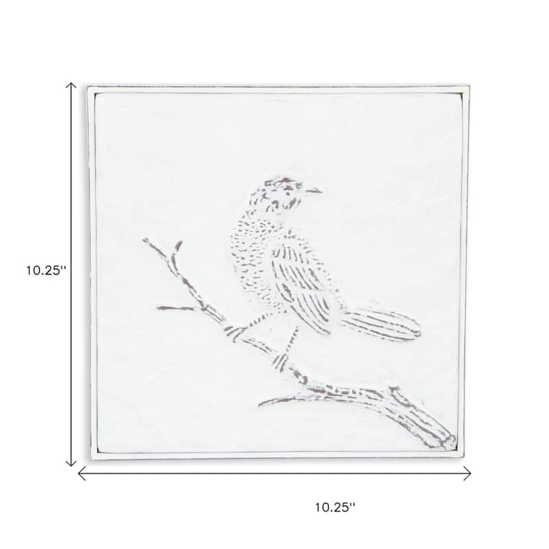 HomeRoots 10" X 10" White Bird Metal Square Hanging Wall Decor