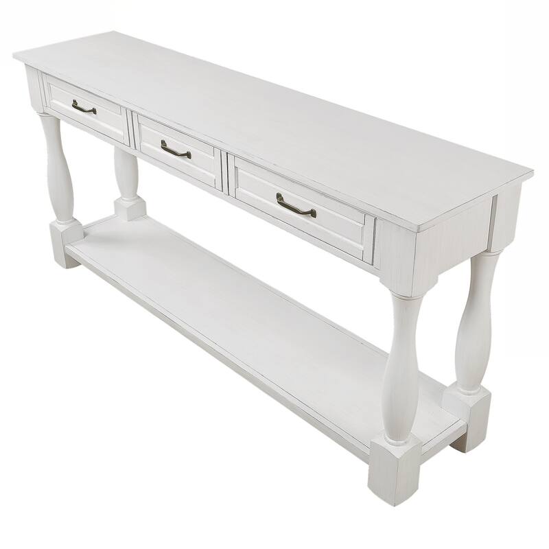 Long Wood Console Table with 3 Drawers and 1 Bottom Shelf for Entryway Hallway Easy Assembly Extra-thick Sofa Table