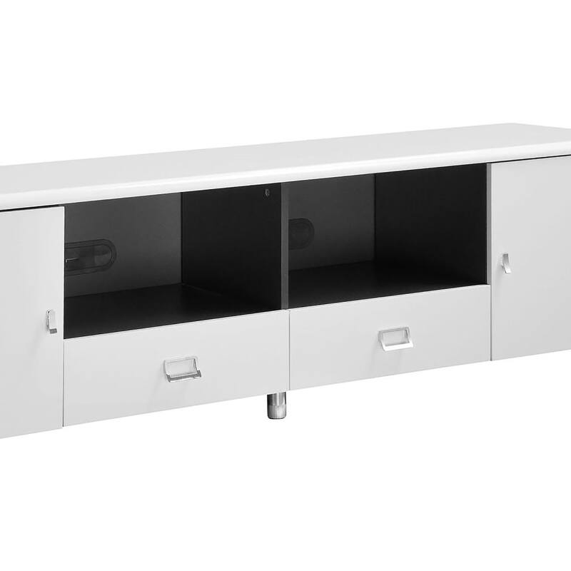 Modern Glossy White & Grey TV Stand, 71-Inch with 2 Drawers & Cabinets, Sleek Design for Living Room