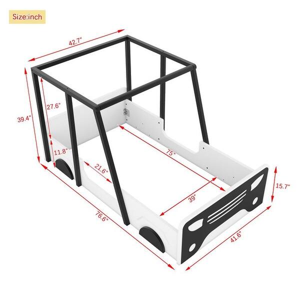 dimension image slide 1 of 2, Car-shaped Platform Bed with Roof,Twin Size