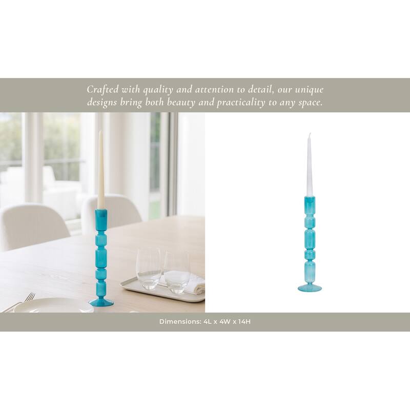 Glass Stacked Mix Bubble Taper Candle Holder - Blue