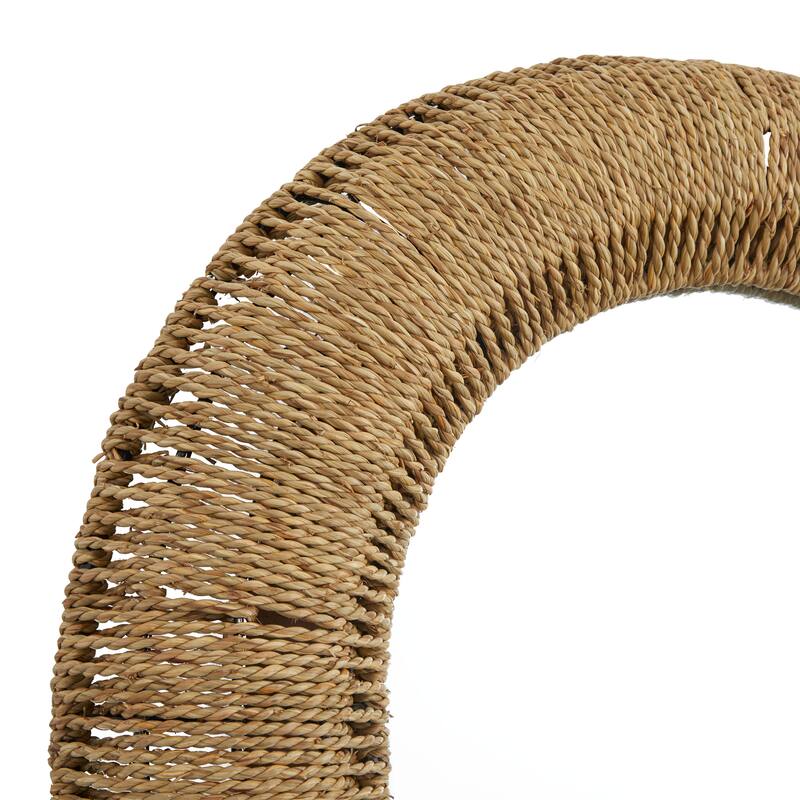 Brown Rattan Woven Room Wall Mirror with Arched Top - 27 x 3 x 48