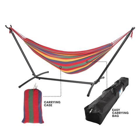 Amarantos Double Hammock with Stand Heavy Duty Freestanding Hammock Patio Hammock Bed Portable with Carrying Bag
