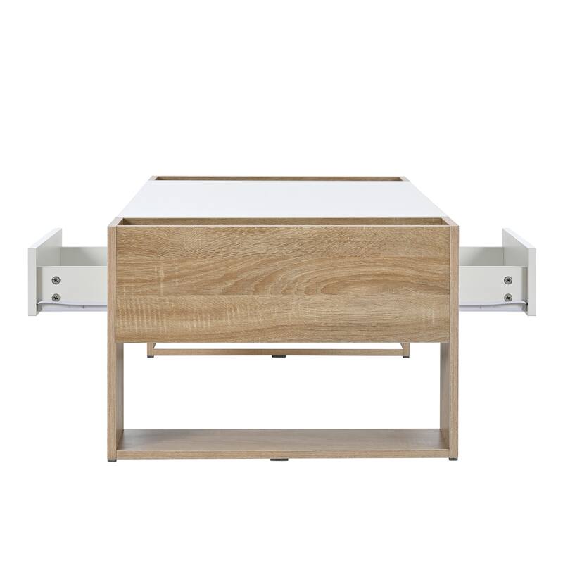 High Gloss Coffee Table with 2 Drawers and Hidden Storage, Two-Tone Center Table - 41.3" W × 23.6" D × 15.7" H